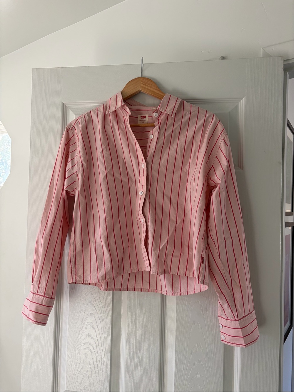 Cropped Pink Stripe Button-Front Shirt Top